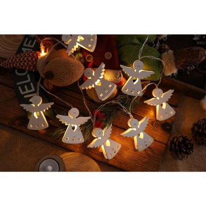 LED верига 10xLED/2xAA/топла бяла 2m ангели