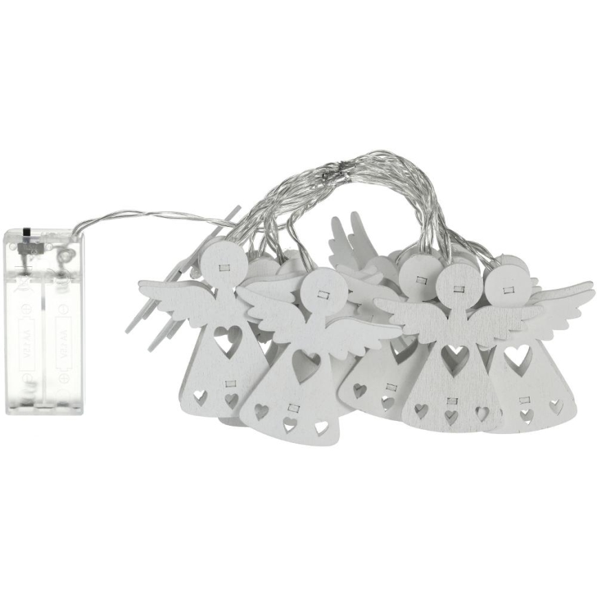 LED верига 10xLED/2xAA/топла бяла 2m ангели