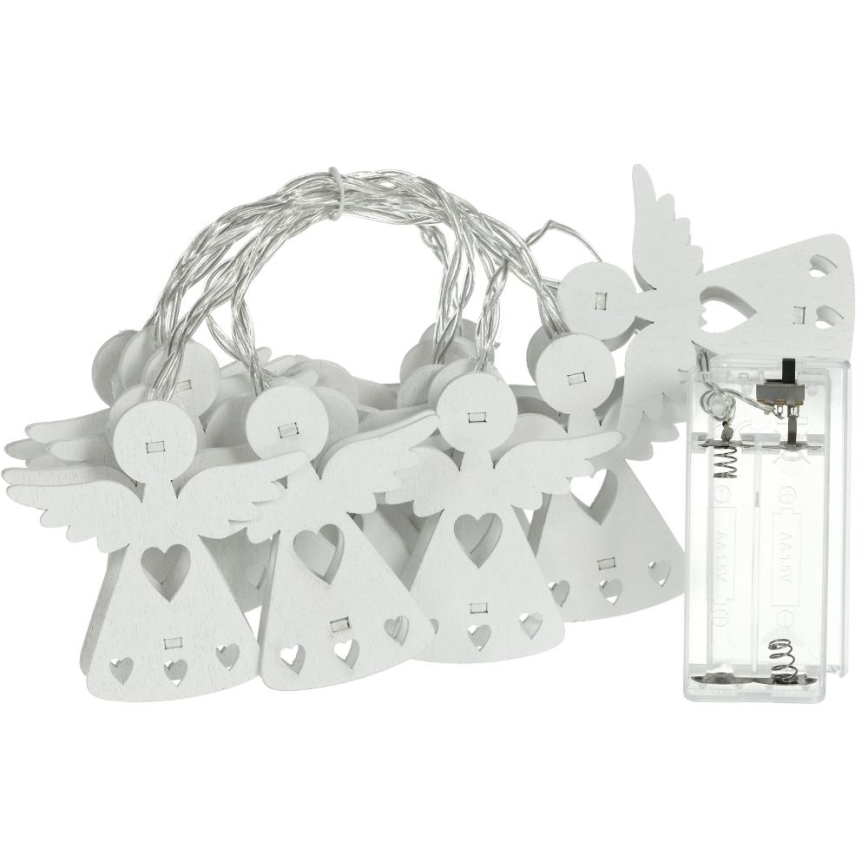 LED верига 10xLED/2xAA/топла бяла 2m ангели