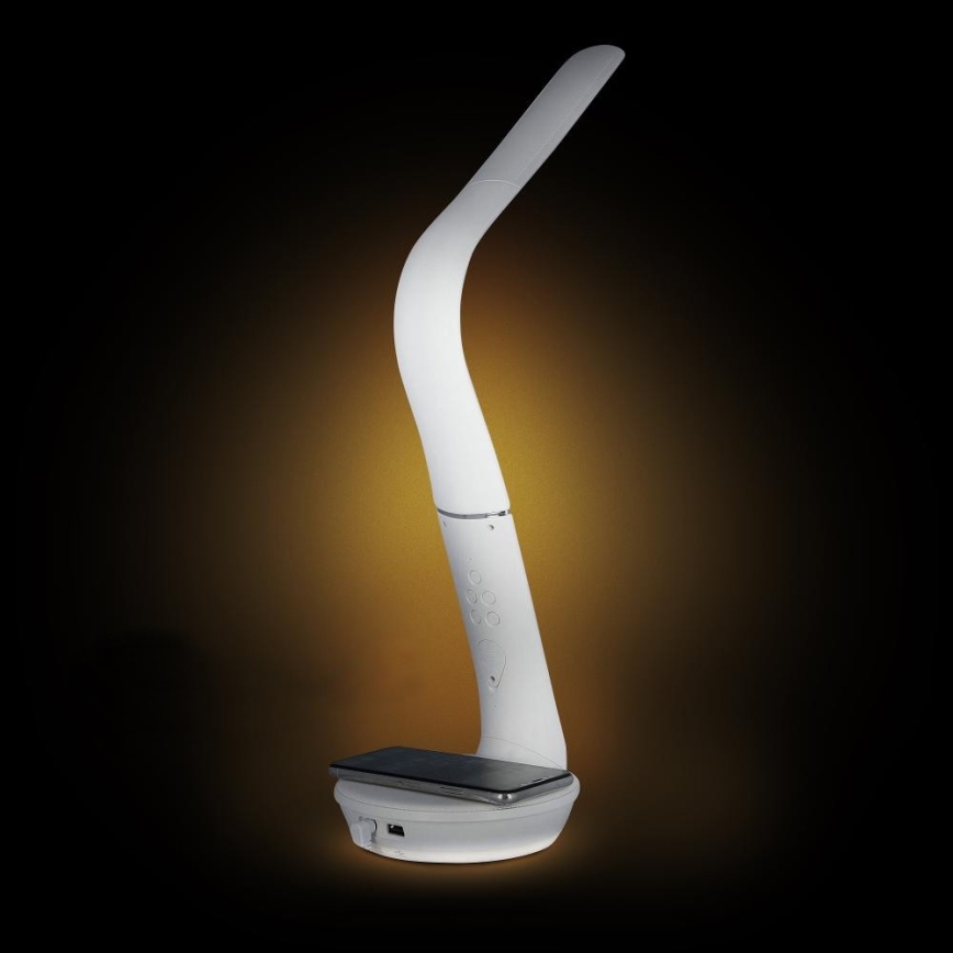 LED регулируема настолна лампа с безжично зареждане Qi 5W и дисплей LED/6W/230V/1xCR2032 3000/4000/6000K бяла