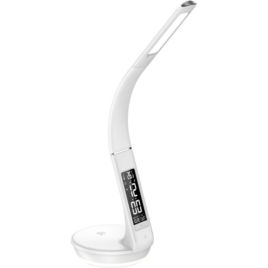 LED регулируема настолна лампа с безжично зареждане Qi 5W и дисплей LED/6W/230V/1xCR2032 3000/4000/6000K бяла
