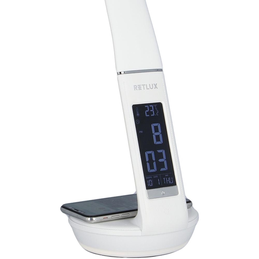 LED регулируема настолна лампа с безжично зареждане Qi 5W и дисплей LED/6W/230V/1xCR2032 3000/4000/6000K бяла