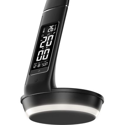 LED регулируема настолна лампа с безжично зареждане Qi 5W и дисплей LED/6W/230V/1xCR2032 3000/4000/6000K черна
