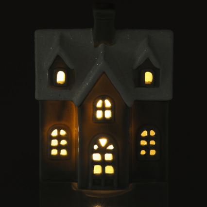 LED Порцеланов декорация LED/2xLR44/топло бял къща сив