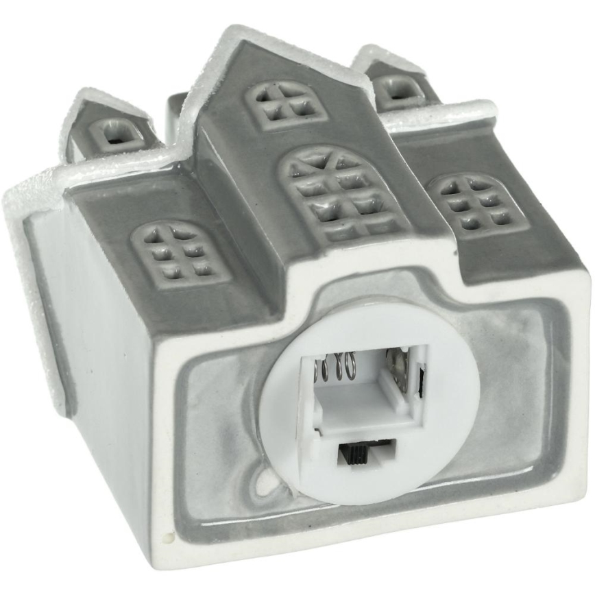 LED Порцеланов декорация LED/2xLR44/топло бял къща сив