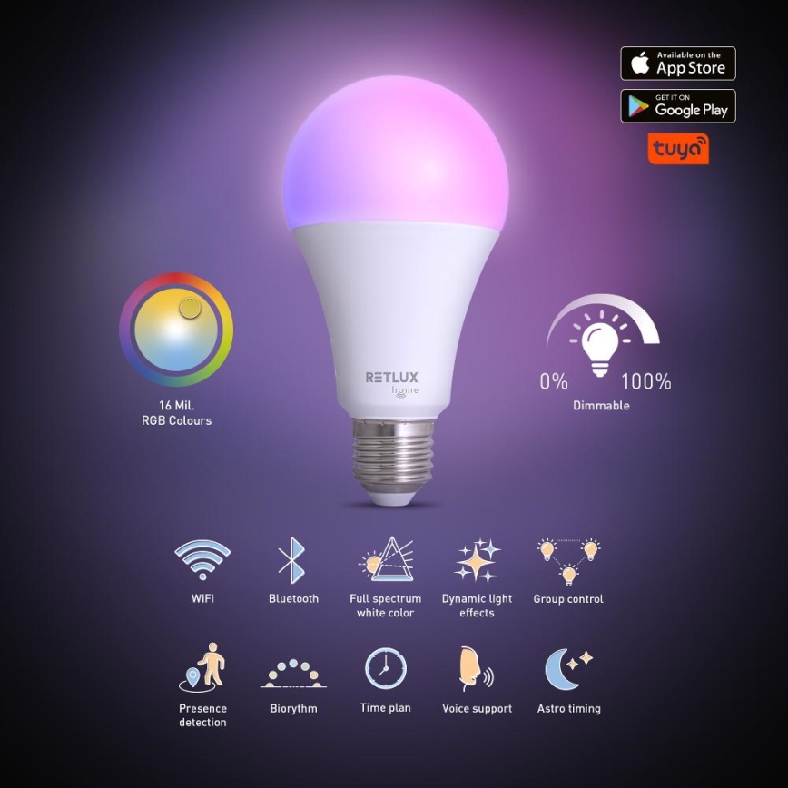 LED RGBW Димируема крушка A70 E27/14W/230V 2700-6500K Wi-Fi Tuya