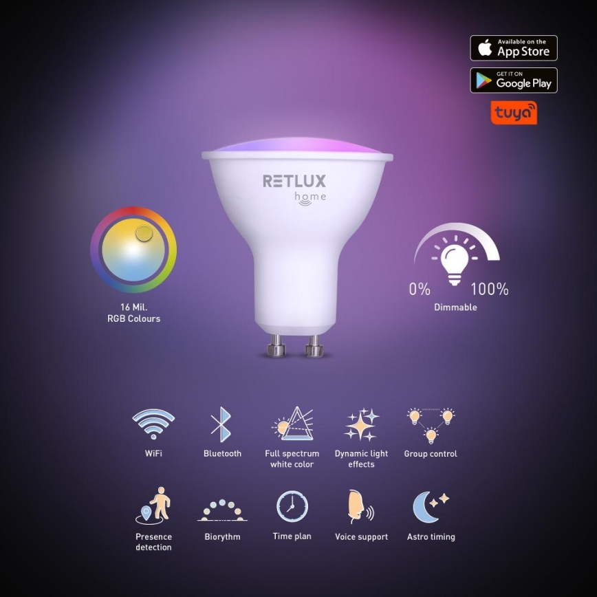 LED RGBW Димируема крушка MR16 GU10/4,5W/230V 2700-6500K Wi-Fi Tuya