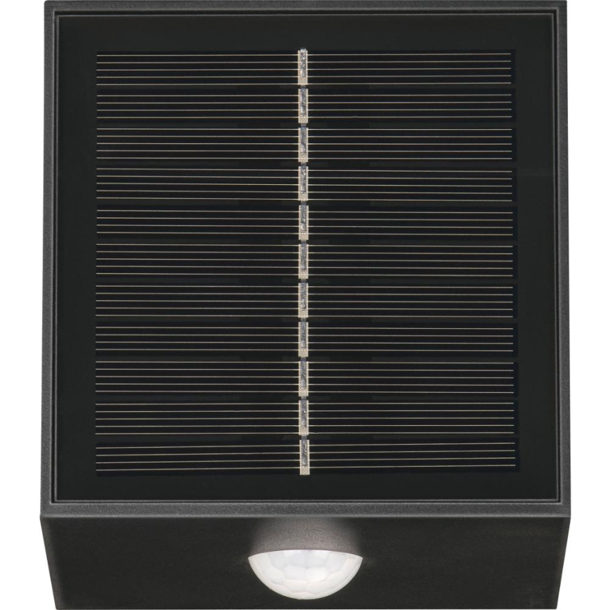 Соларен LED стенен осветител със сензор LED/1W/3,7V 1200 mAh IP44 черен