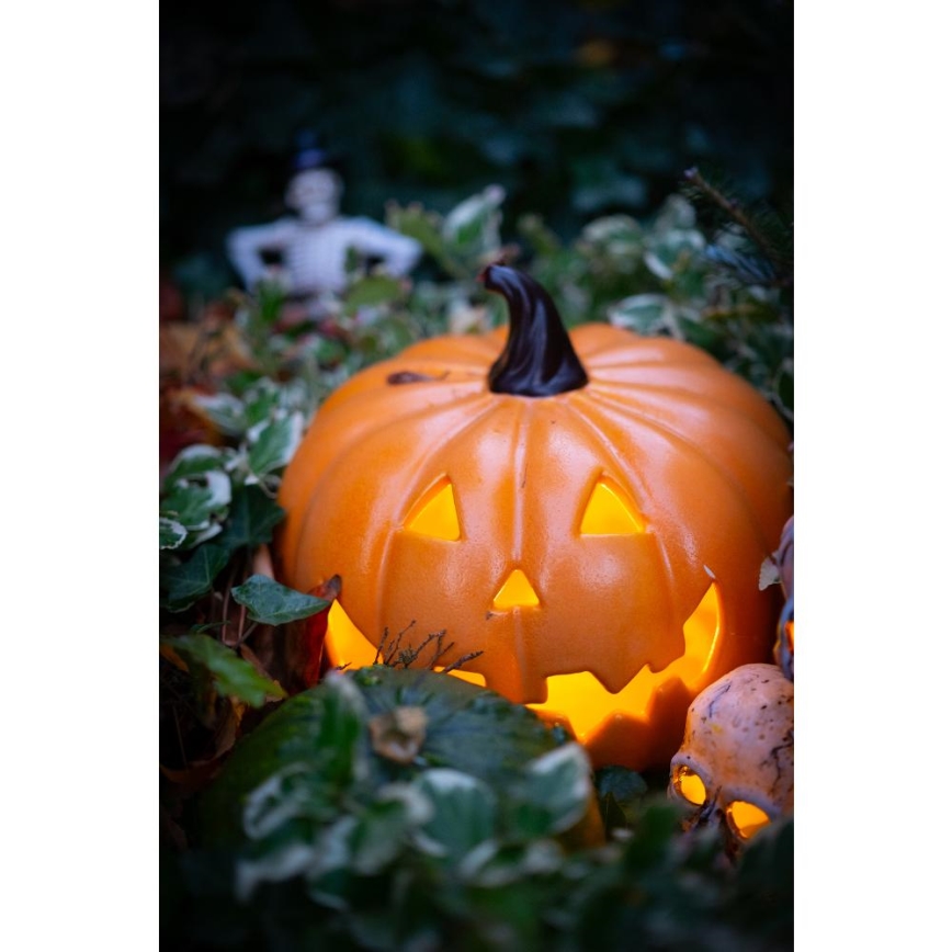 LED Керамична тиква HALLOWEEN LED/3xLR44/топло бял