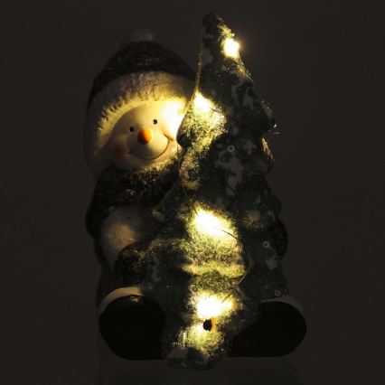 LED Коледна декорация LED/2xLR44/топло бял снежен човек с дърво