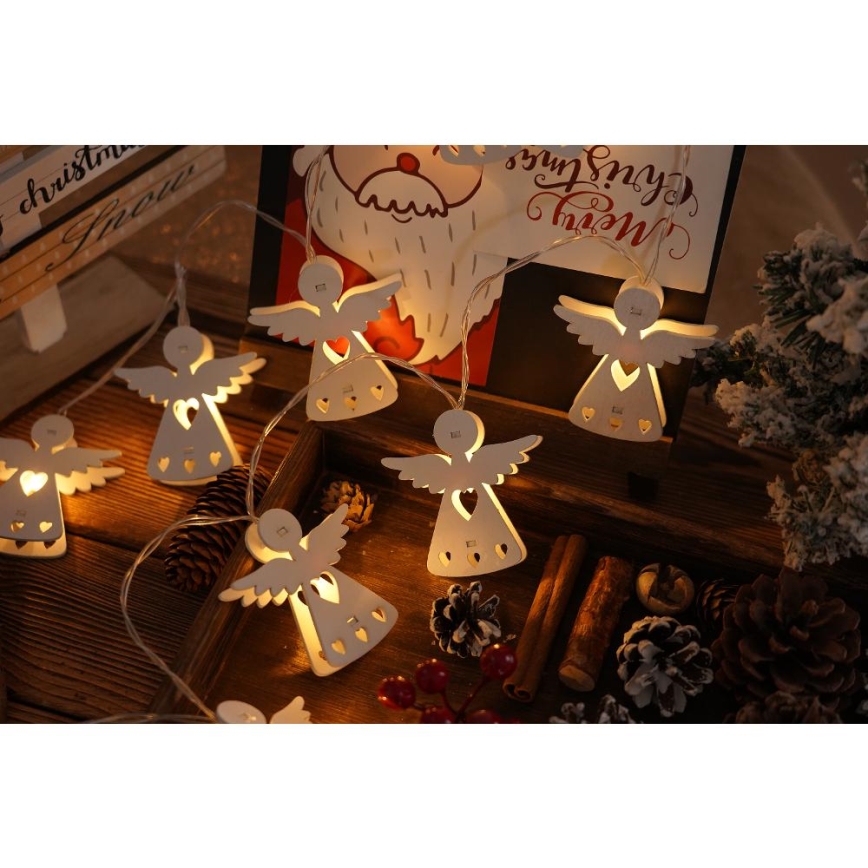 LED Коледни лампички 10xLED/2xAA/топло бял 2 м ангели