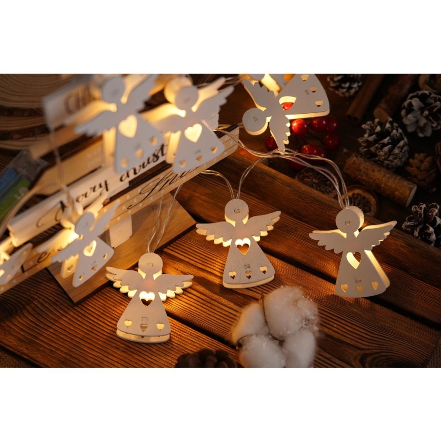 LED Коледни лампички 10xLED/2xAA/топло бял 2 м ангели