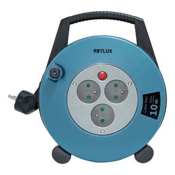 Retlux - Удължител на макарка с 3 гнезда, тип E, 10 m, син/черен