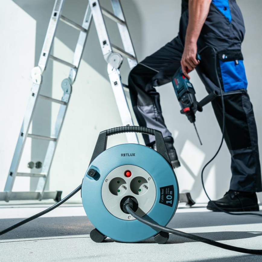 Retlux - Удължител на макарка с 3 гнезда, тип E, 10 m, син/черен