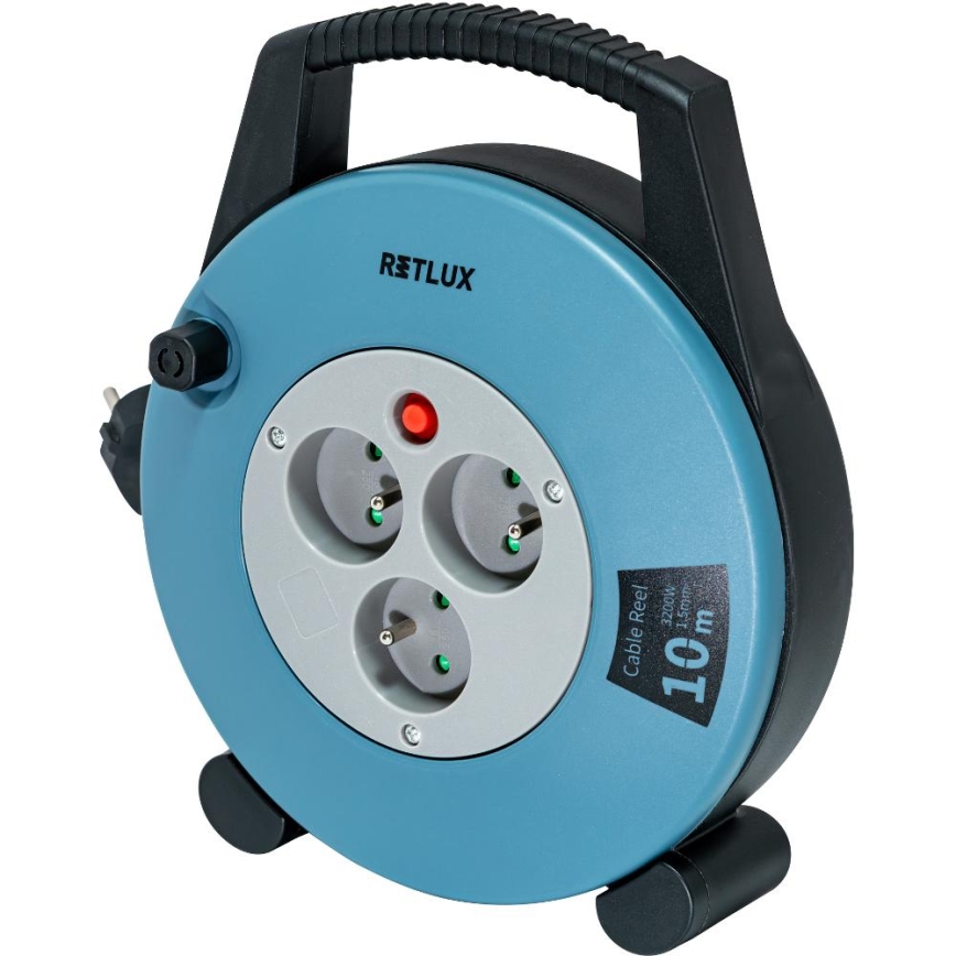 Retlux - Удължител на макарка с 3 гнезда, тип E, 10 m, син/черен