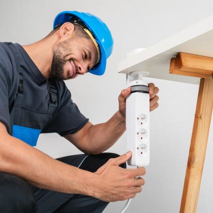 Удължител с монтаж за бюро, 3 гнезда, щепсел тип E + 2xUSB-A + 1xUSB-C, 1,5 m, бял