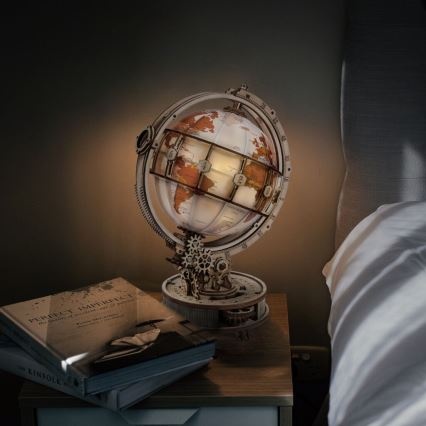 RoboTime - 3D дървен механичен пъзел Светещ глобус