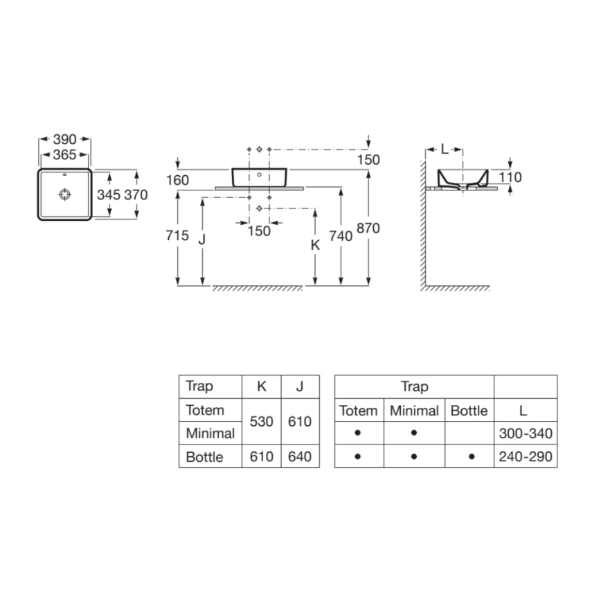 Roca A3270ML000 - Мивка с плот GAP 39x37 см керамика/бял