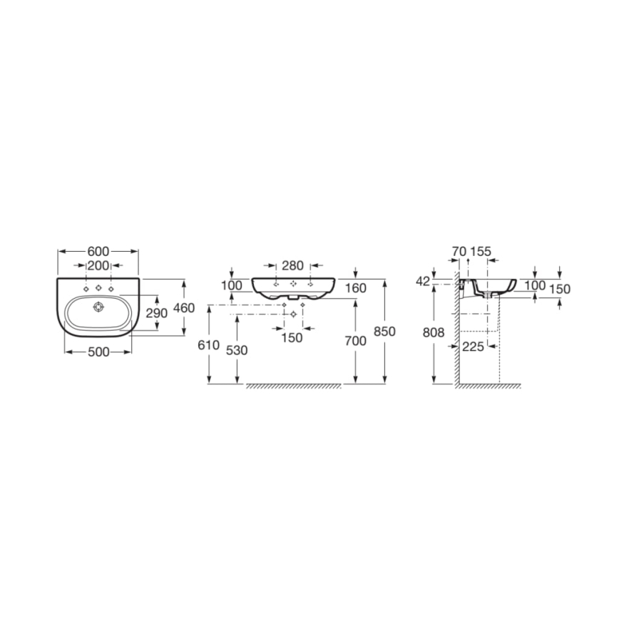 Roca A327242000 - Стенна мивка MERIDIAN 60x46 см керамика/бял