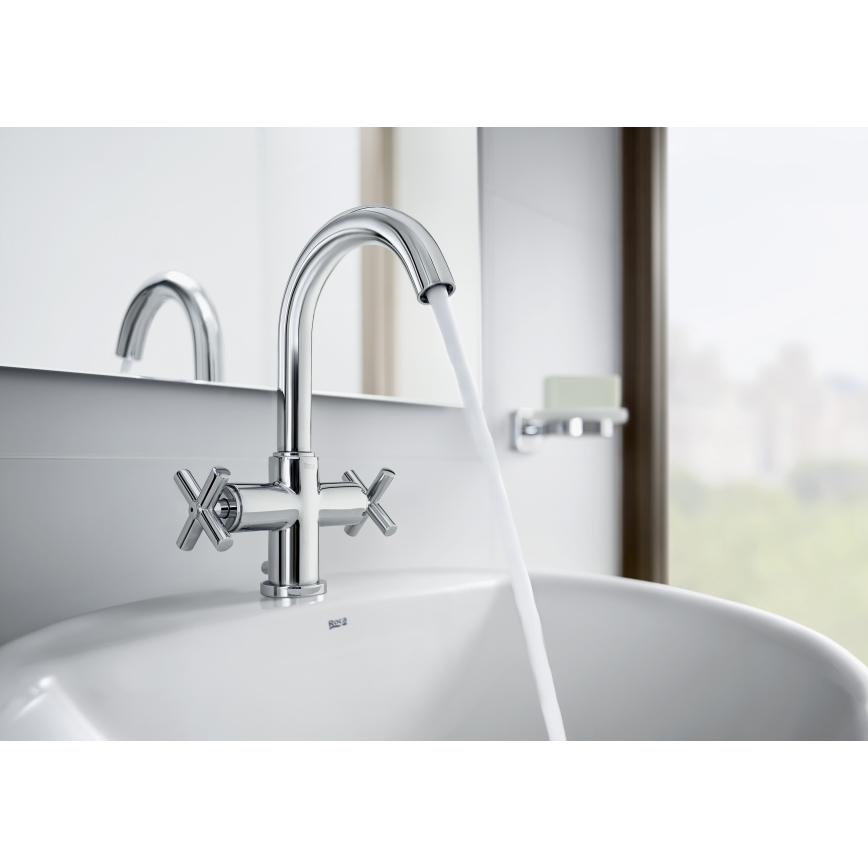 Roca A5A3043C00 - Кран за мивка + сифон с преливник LOFT 27 см лъскав хром