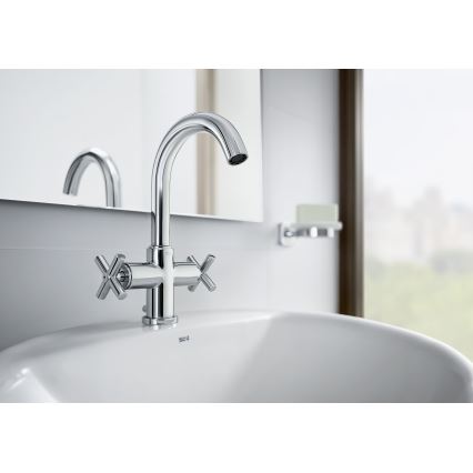 Roca A5A3043C00 - Кран за мивка + сифон с преливник LOFT 27 см лъскав хром