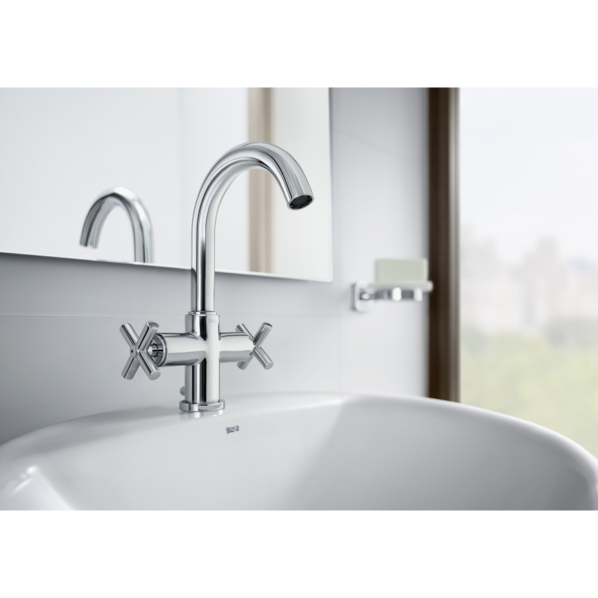 Roca A5A3043C00 - Кран за мивка + сифон с преливник LOFT 27 см лъскав хром