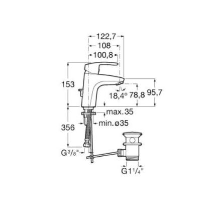 Roca A5A3098C00 - Смесител за умивалник + изпразнител MONODIN 15,3 cm лъскав хром