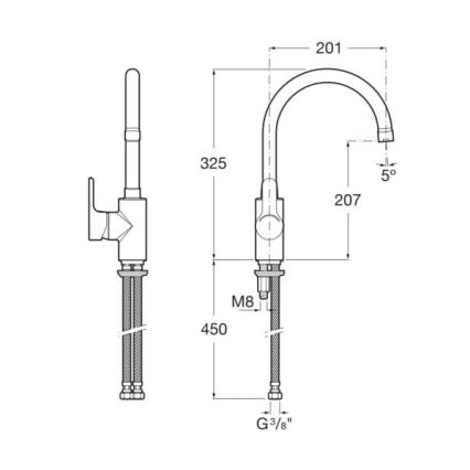 Roca A5A8409C00 - Смесител за мивка L20 32,5 см, лъскав хром