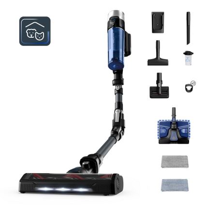 Rowenta - Пръчковидна прахосмукачка с моп X-FORCE FLEX ANIMAL AQUA AUTO 4в1 250W/25,2V 2500 mAh черен/син