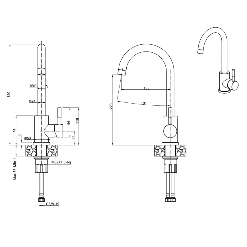 Samona - Смесител за мивка 32 см гранит/черен
