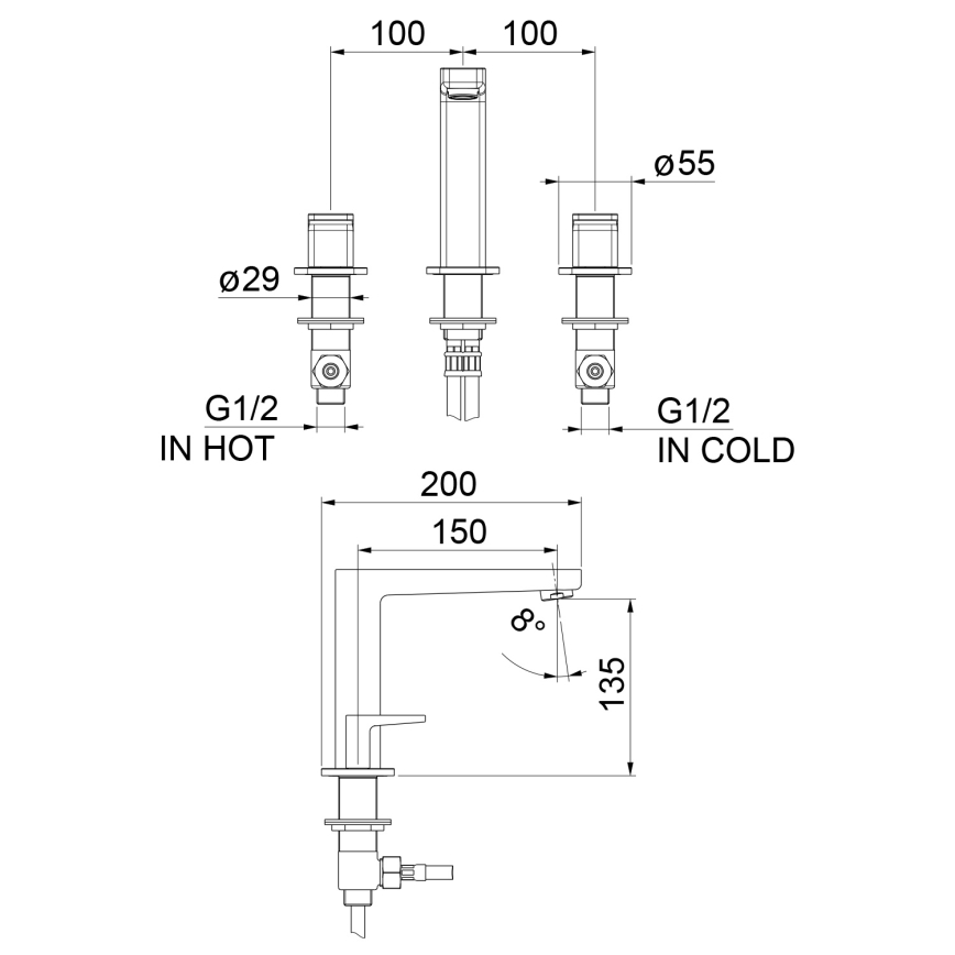 Sapho - 3-отворен смесител за мивка TURSI, лъскав хром