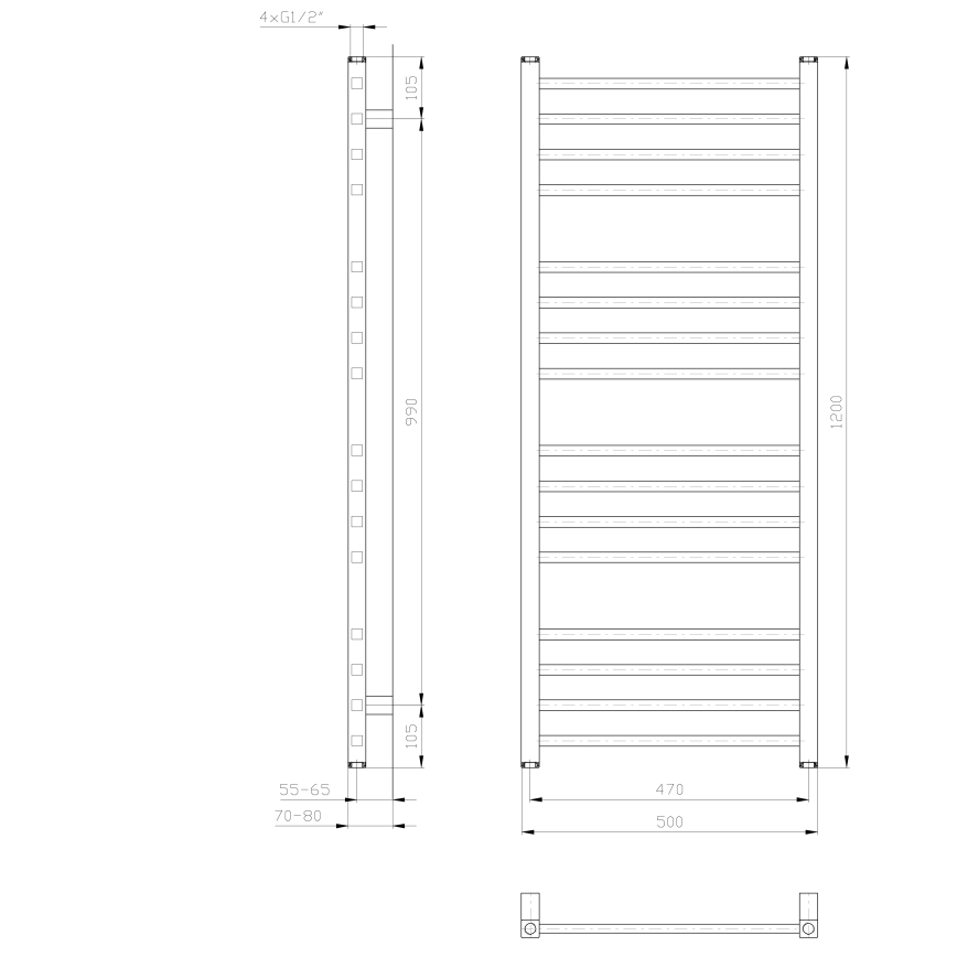 Sapho - Бял радиатор за баня METRO 120x50 см