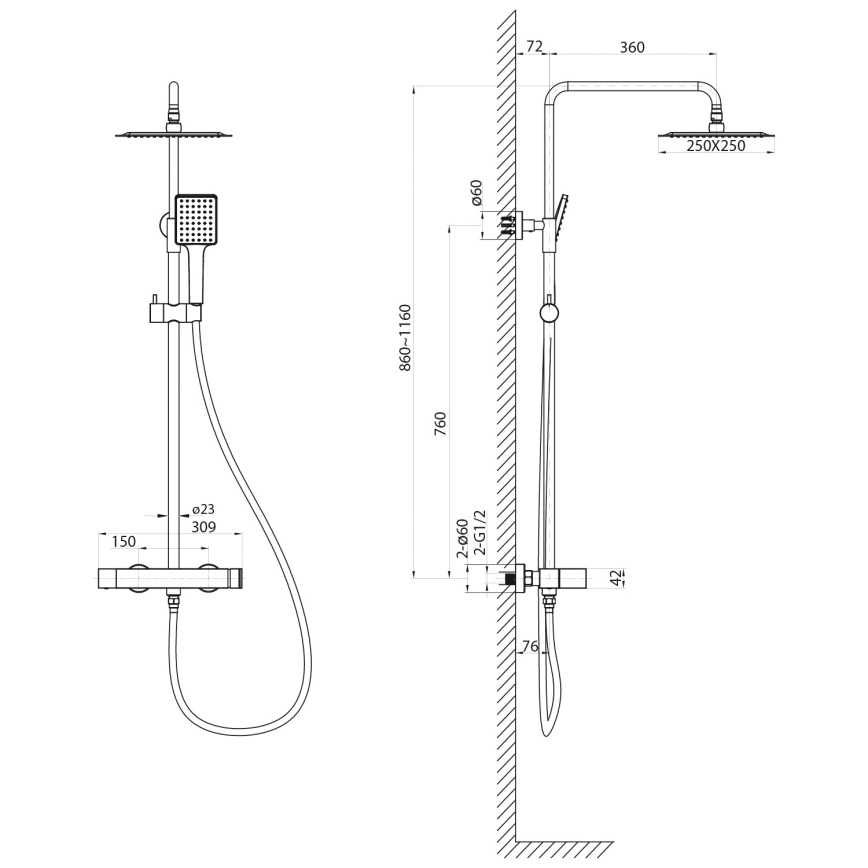 Sapho - Душ комплект с батерия CUBEMIX в матово черно