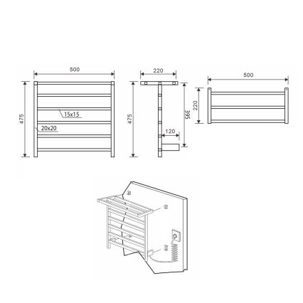 Sapho - Електрически сушилник за кърпи ELZOR 60 W, 47 x 50 см, матово бял