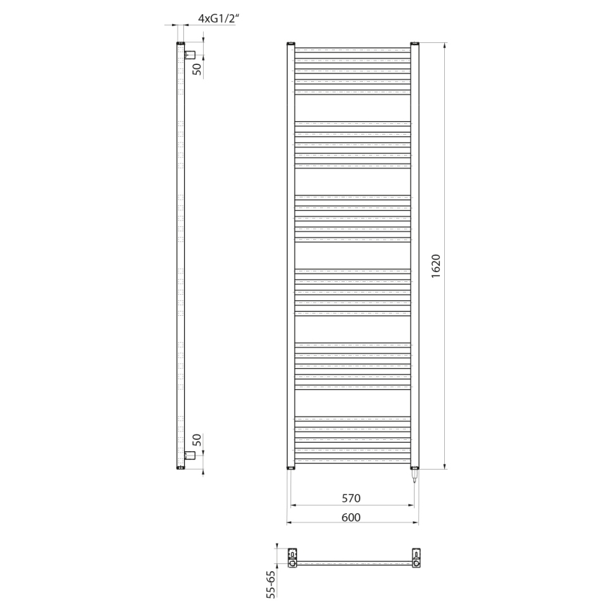 Sapho - Електрически сушилник за кърпи METRO-E 800W 162x60 см матов черен