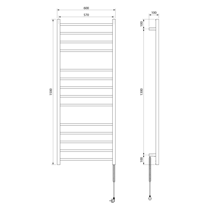Sapho - Електрически сушител за кърпи ESKINADO 130 W, 150 x 60 см, неръждаема стомана/лъскав хром