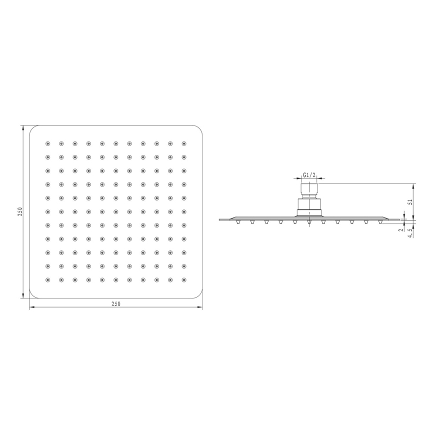 Sapho - Горен душ SLIM 25x25 см полиран неръждаем