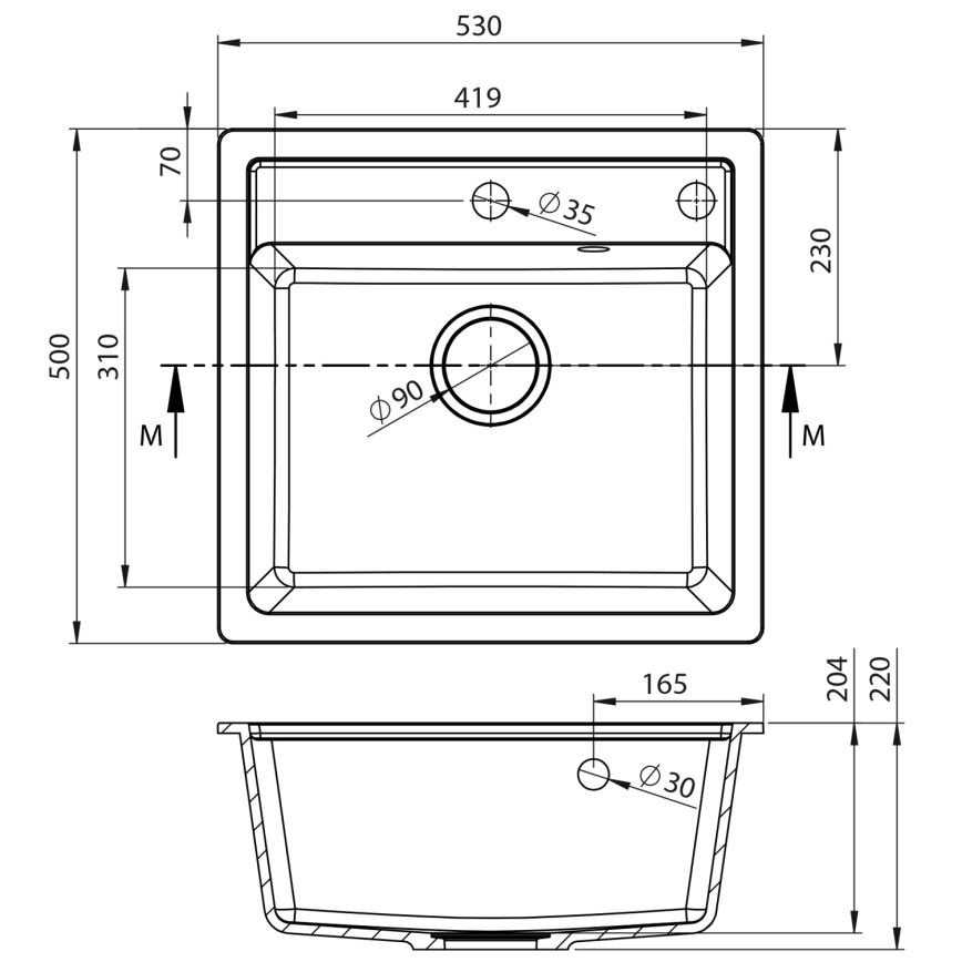 Sapho - Гранитна кухненска мивка 53x50 см, бяла