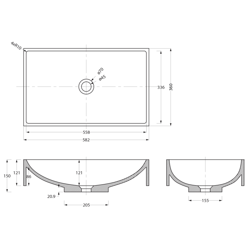 Sapho - Мивка за плот 58x36 см бетон/черна