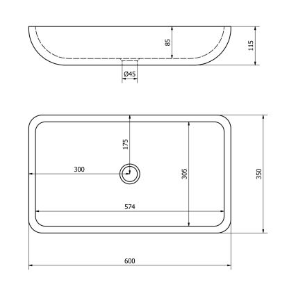 Sapho - Мивка за плот BLOK 60x35 см камък/матово черно