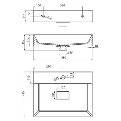 Sapho - Мивка за плот GODIVA 58x44 см мрамор/бяла