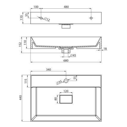 Sapho - Мивка за плот GODIVA 68x44 cm мрамор/бяла