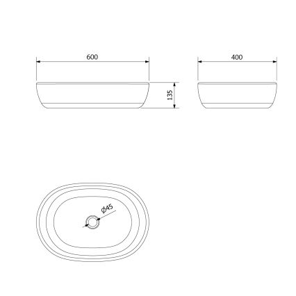 Sapho - Мивка за плот PRIORI 60x40 см керамика/черно/синьо