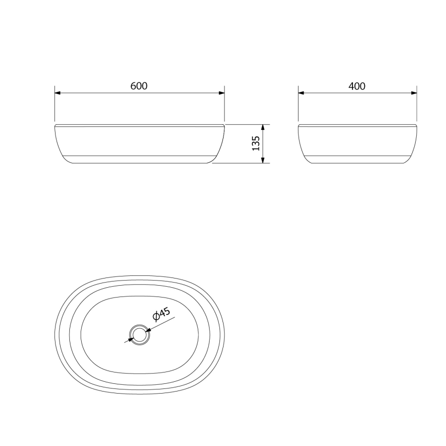 Sapho - Мивка за плот PRIORI 60x40 см керамика/черно/синьо