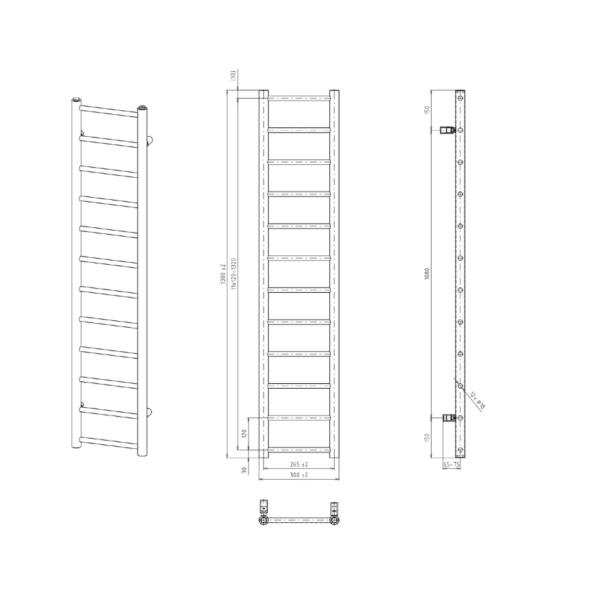 Sapho - Радиатор за баня DINA 278W 30x138 cm матово черно