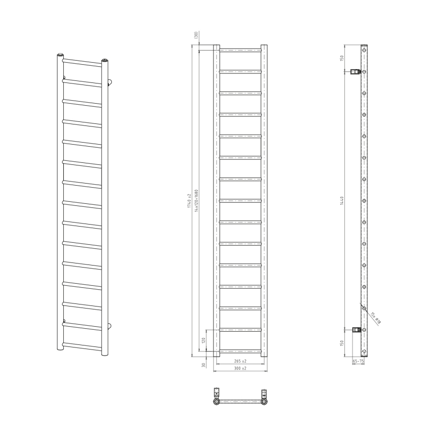 Sapho - Радиатор за баня DINA 335W 30x174 cm бял