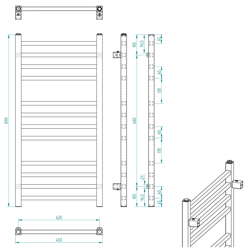 Sapho - Радиатор за баня METRO 239W/230V 45x89 см лъскав хром