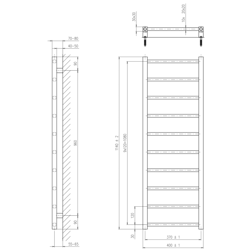 Sapho - Радиатор за баня METRO DOS 114 x 40 см, матово черен