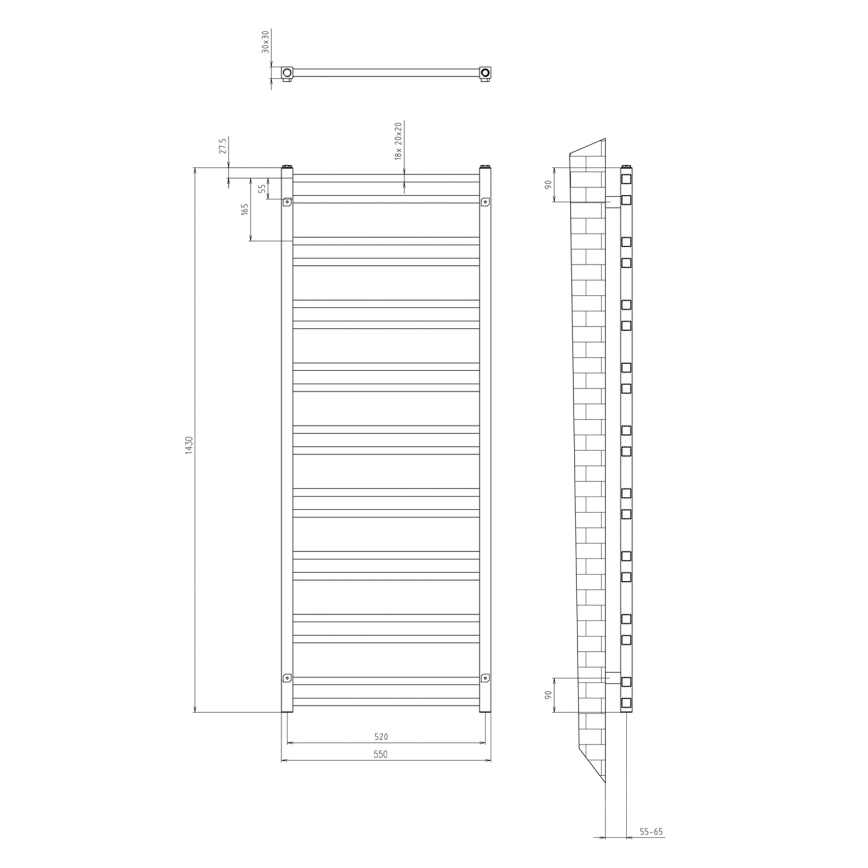 Sapho - Радиатор за баня METRO DOS 143 x 55 см, матово черен