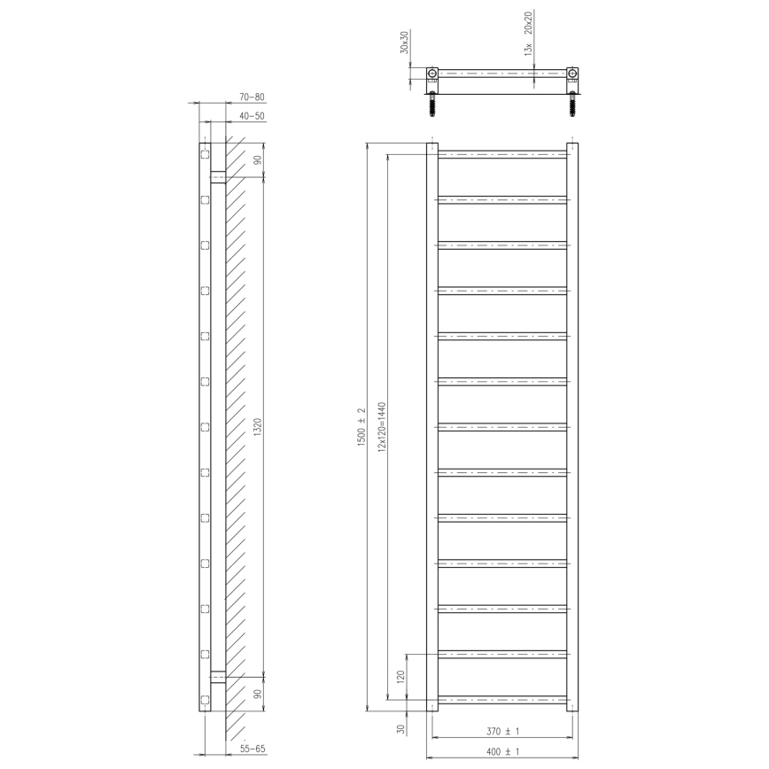 Sapho - Радиатор за баня METRO DOS 150x40 см в матово черно